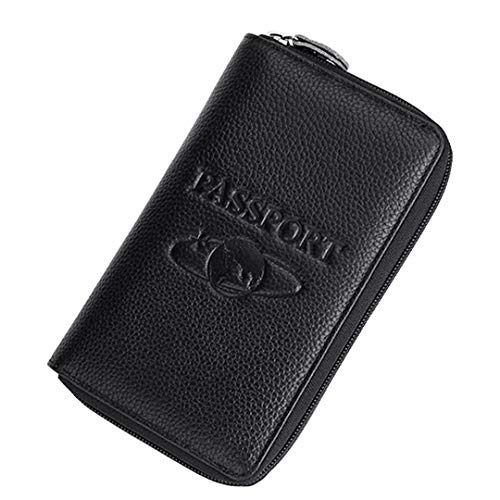 Genuine Leather Travel Passport Wallet RFID Blocking Zip-Around Passport Holder