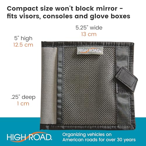 High Road Car Registration and Insurance Card Holder for Sun Visor, Glove Box or Console with 2 Clear Hidden Car Document Pockets and Front Mesh Card Pocket - color: Gray