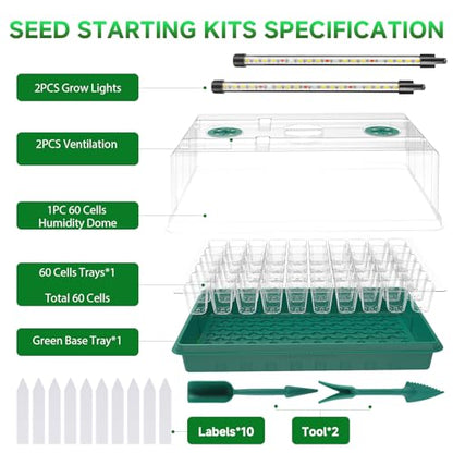 Adawook Seed Starter Trays with Grow Lights, Color Change Grow Lights for Seed Starting Kit, 3 Timming Set, Indoor Plant Growing Kit for Gardeners, Germination Trays Kits, Gardening Gifts (60 Cells)