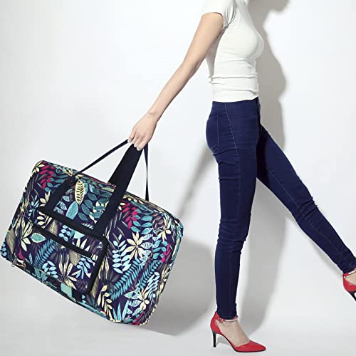 F.FETIVIN Weekender Bag Carry On Travel Duffle Medium Overnight Bag for Women (Blue Leaf) - color: Blue Leaf