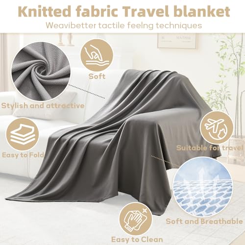 Travel Blanket Airplane - Ultra Soft & Lightweight Knit Design Compact Airplane Blanket,53x72 Inch,Stylish Travel Shawl Wraps for Flights,Office,Home Use,Travel Essentials & Gifts (Grey) - color: Grey