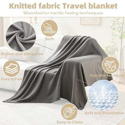 Travel Blanket Airplane - Ultra Soft & Lightweight Knit Design Compact Airplane Blanket,53x72 Inch,Stylish Travel Shawl Wraps for Flights,Office,Home Use,Travel Essentials & Gifts (Grey) - color: Grey