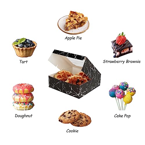20 Pack Bakery Boxes with Window Small 6x6x2 inch for Cookie, Candy, Pastry, Brownie, Chiffon Cake, Tart, Pie, Waffle (Black Marble) - color: Black Marble