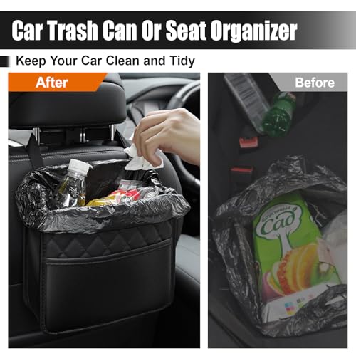 Foldable Car Seat Back Organizer, Large Capacity Hanging Car Backseat Storage Bag with Cup Holders, PU Leather Waterproof Car Trash Bag Can, Car Travel Accessories for Most Vehicles (2PCS) - size: 2PCS