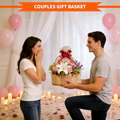OCMML 2 Set Baskets for Gifts Empty, Foldable Bamboo Gift Basket Kit with Handles, Large Woven Empty Fruit Basket for Christmas, Housewarming, Birthday Party Fillers (13.8"X 7.9" X 6.0")
