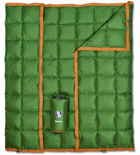 Horizon Hound Down Camping Blanket 650 Fill Power - Ultralight Backpacking Quilt (1lb 6oz) Warm & Water-Resistant 20D Nylon Shell for Outdoors, Camping, Hiking, Travel, & Stadium - Packable - color: Green