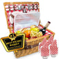 Nature Gear Picnic Basket, Wicker Basket with Handle for Outdoors, Insulated Woven Basket, Includes a Service Kit of Dinnerware & Wine Glasses, Picnic Basket Set for 4, Red & White - color: Red & White