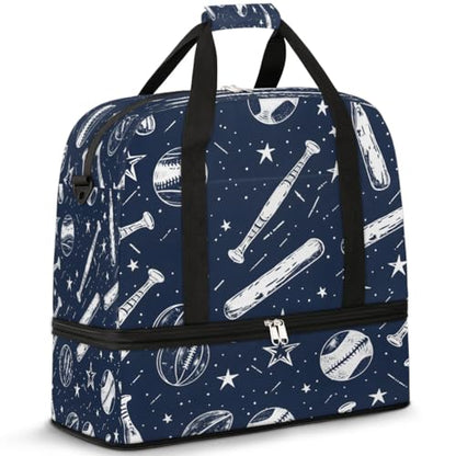 Travel Duffel Bag Baseball Star Print Weekender Bag with Shoe Compartment Foldable Overnight Bags for Travel Sports Lightweight Gym Bags for Men Women - color: Baseball Star Print