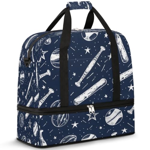 Travel Duffel Bag Baseball Star Print Weekender Bag with Shoe Compartment Foldable Overnight Bags for Travel Sports Lightweight Gym Bags for Men Women - color: Baseball Star Print