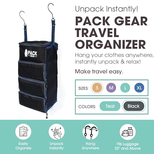 Pack Gear Hanging Carry-On Organizer - Our Standard Hanging Luggage Organizer Fits Any Carry On - Our Packing Cubes For Travel Use Mesh Windows to Make Finding Clothes Easy (Black, S) - color: Black, size: Small (Carry-On)