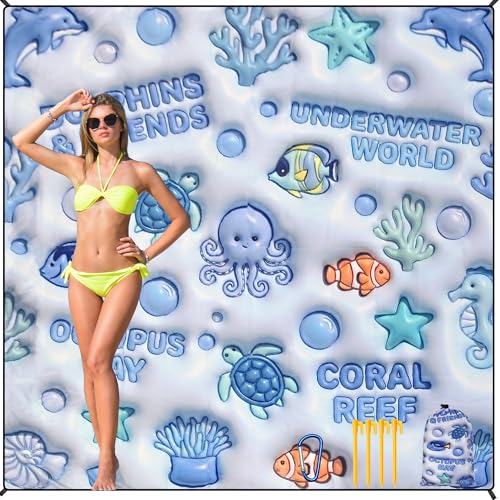 HIHOHO Beach Blanket Waterproof Sandproof Beach Mat 79”x 83” for 1-8 Adults Quick Drying Durable Outdoor Picnic Mat for Beach Festival Travel Camping Hiking (3D Ocean-BL, 79"×83"(4 Person)) - color: 3d Ocean-bl, size: 6'11" x 6'7"