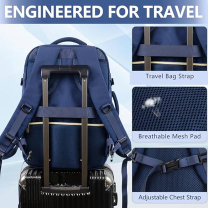 Travel Laptop Backpacks, 30L Carry On Backpack with 3 Packing Cubes, Travel Backpack for Women Airline Approved, Overnight Weekender Backpacks, Navy Blue - color: Navy Blue