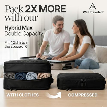 Well Traveled 4 pcs Compression Packing Bags Cubes Set with HybridMax Double-Capacity Design - Packing Cubes for Travel Compression to Maximize Limited Luggage Space, Black - color: Black, size: 4-piece