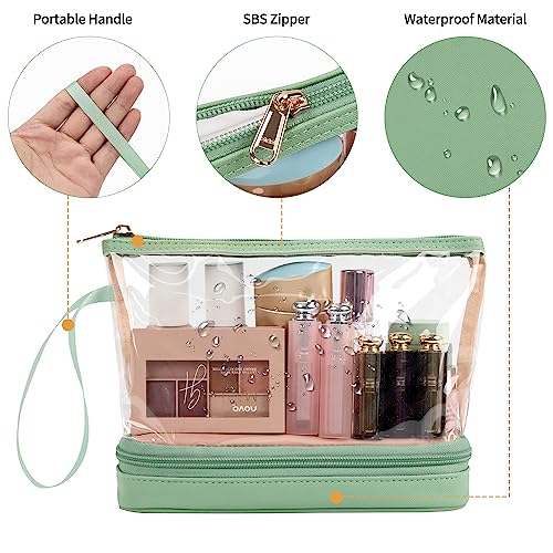 Ethereal Clear Makeup Bag, Green TSA Approved Toiletry Bag with Brushes Compartment Small Travel Make up Bags for Women - color: 08-green clear