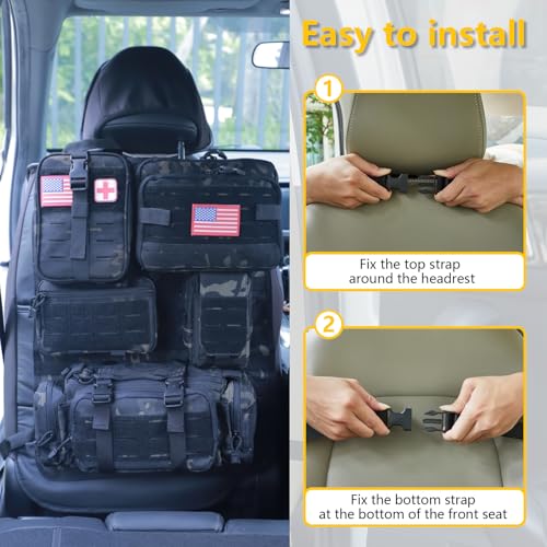 Universal Tactical Car Seat Back Organizer Bag Tactical Molle Vehicle Organizers Panel Vehicle Protector Organizers with 5 Detachable Pouches for Car Truck Ford Jeep (Upgraded D model Black camo) - color: Upgraded D model Black camo