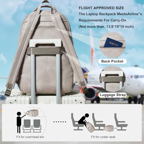 LATMAP Backpack for Women Men - Vegan Leather Backpack Purse Travel Carry-on Bag College Bookbag Work fits 16.5" Laptop,Ash Gray Retro - color: Ash Gray Retro