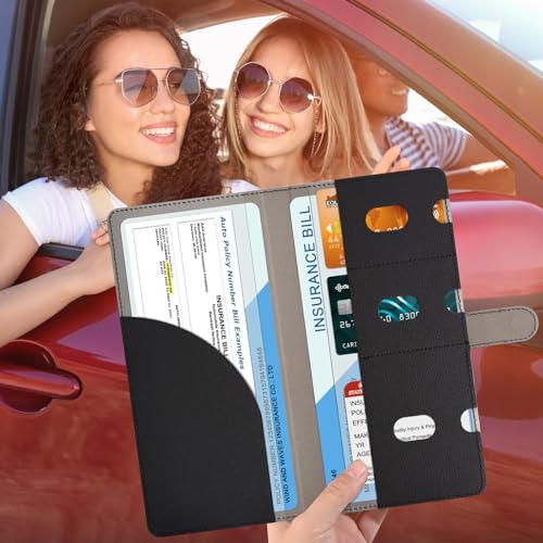 RSAquar Car Registration and Insurance Holder, Vehicle Glove Box Organizer Cool Car Accessories, Car Document Holder for Cards, Driver License & Essential Document, JD-Black - color: JD-Black