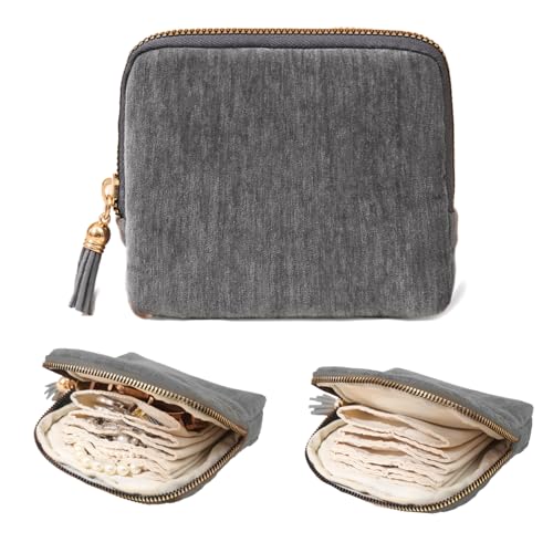 Small Jewelry Travel Case, Portable Travel Jewelry Organizer Soft Velvet Organizer Pouch Mini Travel Jewelry Bag with Zipper for Earring Crystal Bracelet Ring,Anti-Scratch(Grey) - color: Grey