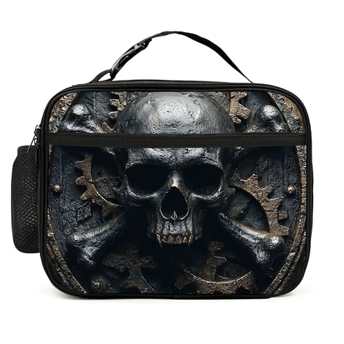 Skull Gear Lunch Bag Insulated Reusable Lunch Box Cooler Thermal Tote Bag For Teenage Boys Girls School Beach - color: Skull Gear