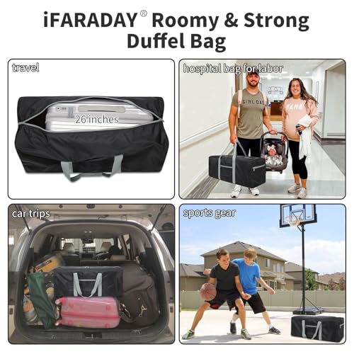 iFARADAY Foldable Duffle Bag for Travel - 30 inch / 75L Large Spare Travel Duffel Bag Lightweight with Trolley Sleeve - Black - color: Black-75L(with trolley sleeve)