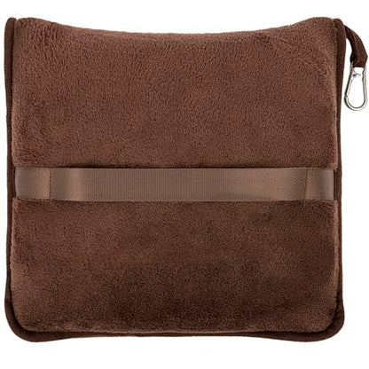 BlueHills Premium Soft Travel Blanket Pillow Airplane Blanket Soft Bag Pillow case with Hand Luggage Belt and Backpack Clip Compact Pack Large Portable Throw Air Plane Flight Travel (Brown T009) - color: Brown-1pk-t009