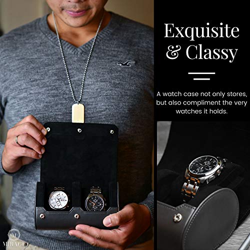 2 Watch Roll Travel Case for Men - Watch Holder and Storage for Travel - Slate Gray Swiss Motif Vegan Leather - color: Slate Gray 2-watch case