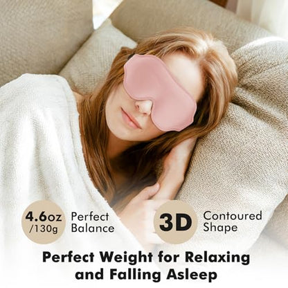 Sleep Eye Mask for Men Women, Weighted Sleeping Mask for Side Sleeper, Travel Blackout Night Blindfold Eye Shade Cover with Adjustable Strap (Blush) - color: Blush