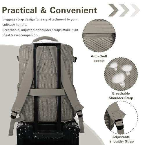 Carry On Backpack for Women & Men – Airline Approved Underseat Size, 15.6" Laptop Compartment, TSA-Friendly 180° Opening, Anti-Theft Business Travel Backpack with Trolley Sleeve (Dark Gray, Large) - color: Dark Gray, size: Large