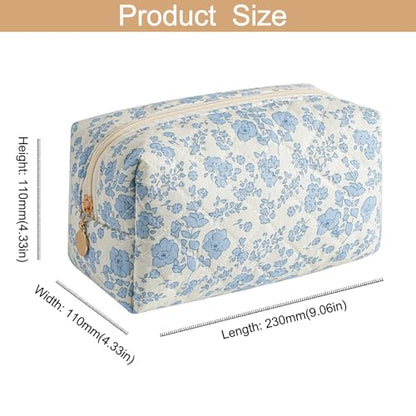 Makeup Travel Cosmetic Bag, Two Pack: Pink+Blue Floral, Zipper Closure, Durable Polyester, Perfect for Toiletry, Makeup, Travel - color: Two Pack: (Pink+Blue Floral)