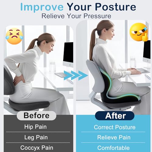 Seat Cushion, Office Chair Cushion, L-Shaped Ergonomic Car Seat Cushions, Memory Foam Chair Cushion, Lumbar Support Pillow for Wheelchair, Car, Home, Office, Desk, Blue - color: Blue