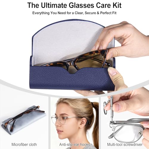 RayLove Ultimate Glasses Case Kit, Hard Shell Sunglasses and Eyeglass Case with Cleaning Cloth, Screwdriver, Ear Hooks - style: 1packdark Blue