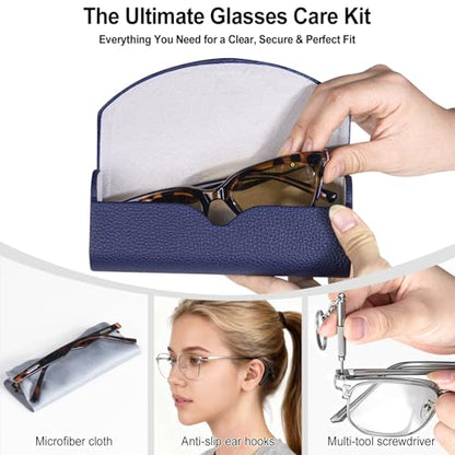 RayLove Ultimate Glasses Case Kit, Hard Shell Sunglasses and Eyeglass Case with Cleaning Cloth, Screwdriver, Ear Hooks - style: 1packdark Blue