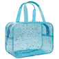 Clear Blue Star Large Makeup Bag with Star Pattern 12x5x8 inch, Travel Cosmetic Bag with Handle, Durable PVC Material Washbag Zipper Opening Design for Makeup Travel Organizer or Gym Use - color: Blue, style: Star