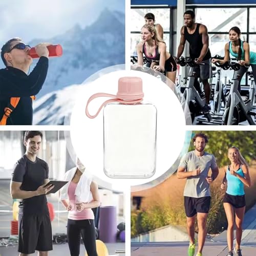 8.2 oz/240 ml Flat Travel Water Bottle, BPA Free Tritan Reusable Plastic Water Bottles Square Plastic Flask Pocket for Camping, Fitness, Outdoor Sports, Fits Purse and Pocket（Pink） - color: Pink