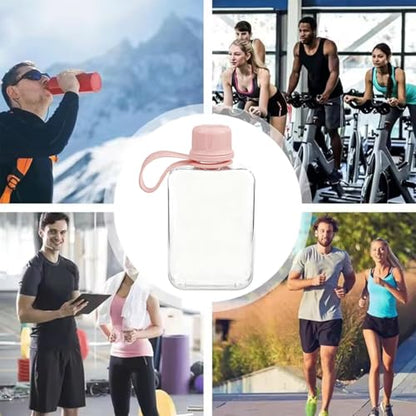 8.2 oz/240 ml Flat Travel Water Bottle, BPA Free Tritan Reusable Plastic Water Bottles Square Plastic Flask Pocket for Camping, Fitness, Outdoor Sports, Fits Purse and Pocket（Pink） - color: Pink
