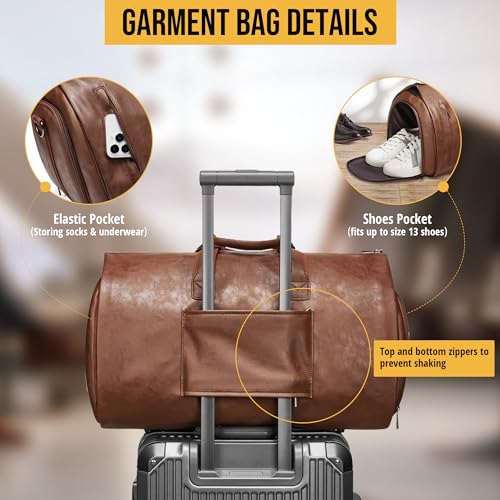 Convertible Garment Bag, Carry on Garment Duffel Bag with Shoulder Strap, Men's Women's Travel Clothing Bag with Shoe Compartment, 2-in-1 Hanging Suitcase Suit Business Travel Bag (Brown) - color: Brown
