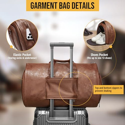 Convertible Garment Bag, Carry on Garment Duffel Bag with Shoulder Strap, Men's Women's Travel Clothing Bag with Shoe Compartment, 2-in-1 Hanging Suitcase Suit Business Travel Bag (Brown) - color: Brown