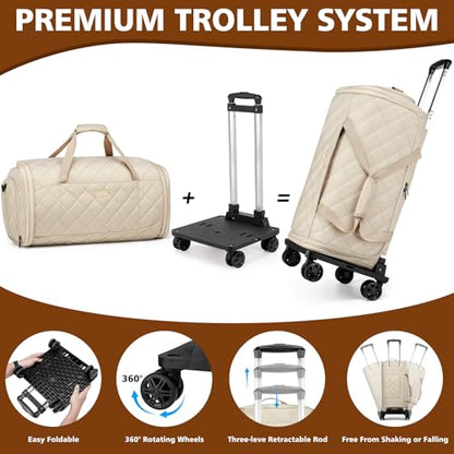 Rolling Garment Bags for Travel - Carry on Convertible Garment Duffle Bags with Wheels for Men Women, 4 in 1 Large Travel Duffel Bags with Shoes Compartment Hanging Suit Dress Weekender Bag 4pcs Set - color: Khaki