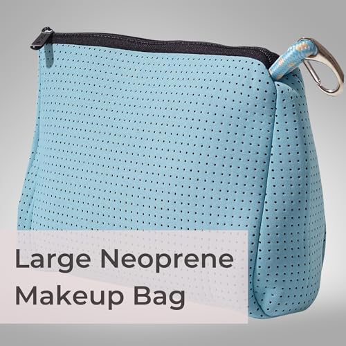 POPUPS Large Makeup Bag with Zipper - Waterproof Neoprene Cosmetic Bag 7.7 x 10.75 x 5 inches - Pouch Sky Blue - color: Basic Sky Blue