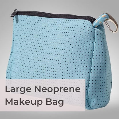 POPUPS Large Makeup Bag with Zipper - Waterproof Neoprene Cosmetic Bag 7.7 x 10.75 x 5 inches - Pouch Sky Blue - color: Basic Sky Blue