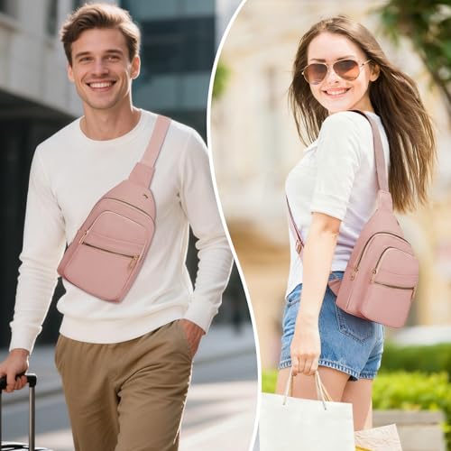 Small RFID Waterproof Travel Crossbody Sling Bags for Women Men, Hands Free Lightweight Sling Backpack Fanny Pack Cross Body Bag for Outdoors Hiking Traveling Fitness Commuting Leisure Pink - color: Pink
