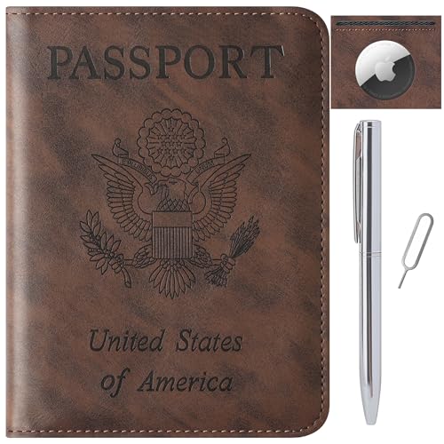 Airtag Passport Holder for Travel Essentials Wallet Rfid Blocking Cover Leather Case Vacation Travel Accessories for Women Men (601#Coffee) - color: 601#Coffee, style: For Airtag