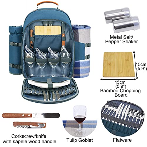 Sunflora Picnic Backpack for 4 Person Set Pack with Insulated Waterproof Pouch for Family Outdoor Camping(Light Blue) - color: Light Blue, size: 4 person