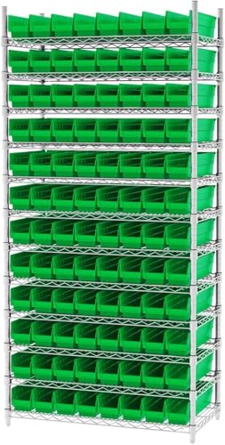 Akro-Mils 30128 Plastic Shelf Bins, Heavy Duty Storage Bins for Garage, Closet, and Drawer Organization, 18-Inch x 4-Inch x 4-Inch, Green, 12-Pack - color: Green
