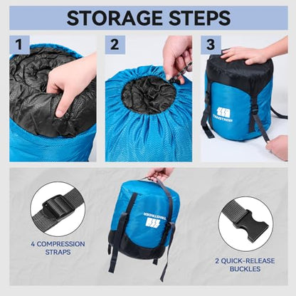Compression Stuff Sack, Sleeping Bag Stuff Sack - Blue 16L/20L/29L Water Resistant Ultralight Lightweight Nylon Space Saving Storage Sack for Camping Hiking Travel Outdoor Backpacking - color: M-Blue