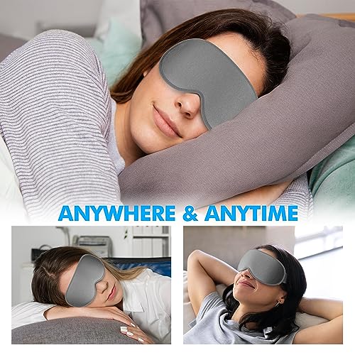Sleep Eye Mask for Men Women, Sleeping Mask for Side Sleeper, Travel Blackout Night Blindfold Eye Shade Cover with Adjustable Strap (Ash Grey) - color: Ash Grey