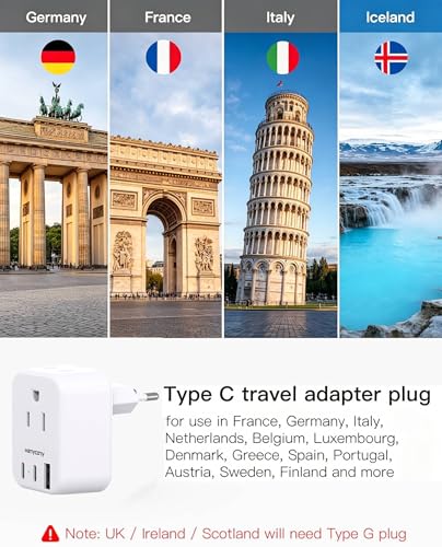 HANYCONY European Plug Adapter, US to Europe Power Adapter with 2 Outlets & 3 USB Ports (2 USB C), Type C Travel Adapter for Italy, Spain, France, Germany, Greece, Iceland, Essentials for Cruise Ship - style: Type C - Most of Europe(2 Pack)