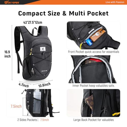 SKYSPER 15L/20L Foldable Hiking Backpack Lightweight Packable Travel Daypack with Chest Strap Small Folding Pack for Walking - color: Black, size: 15l