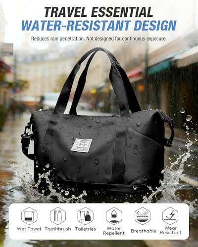 Expandable Travel Duffle Bag for Women Men, Large Gym Bag Travel Tote Bags, Waterproof Carry On Personal Item Bag Airline Approved, Workout Weekender Bag for Overnight Trips with Luggage Sleeve, Black - color: C-Black