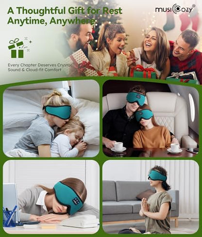 MUSICOZY Sleep Headphones Breathable Bluetooth Headband 3D Sleeping Headphones, Wireless Music Eye Mask Sleep Earbuds for Side Sleeper Women,Men Office Air Travel Cool Tech Gadgets Unique Gifts Green - color: Green
